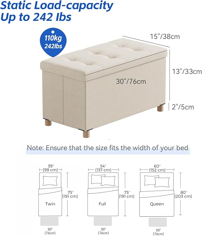BRIAN & DANY 30 Inches Folding Storage Ottoman Bench, Ottoman - Image 3