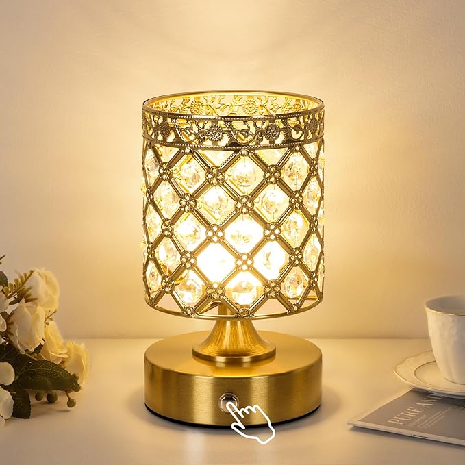 TOBUSA Gold Rechargeable Cordless Table Lamp, 6000mAh Crystal Battery Operated by TOBUSA