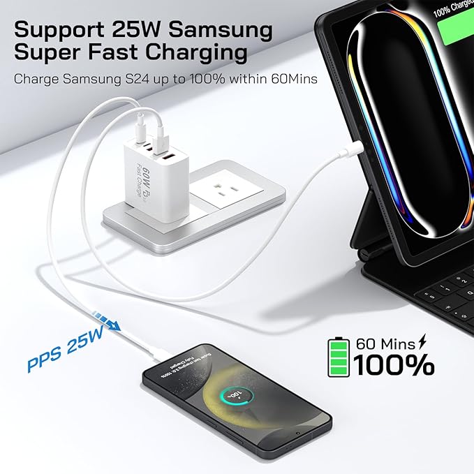 2Pack USB C Fast Charger Block, Total 60W 5-Port USB C Wall Charger 30W Type C - Image 3