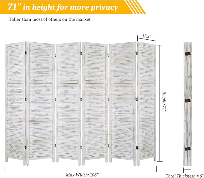 Bonnlo Wood Room Divider Privacy Screen, 5.9 Ft Tall Folding Partition Wall - Image 2