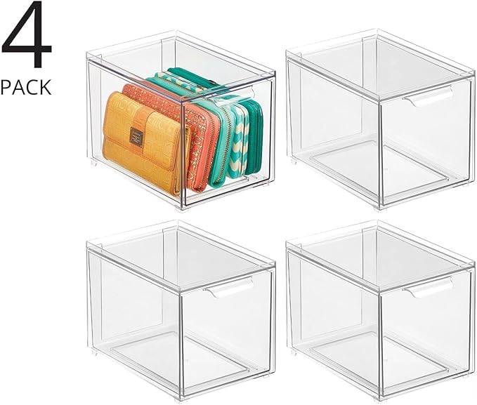 mDesign Shoe Storage Box with Drawer – Sturdy Plastic Storage Box - Image 4