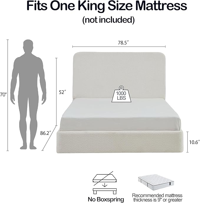 King Size Upholstered Bed Frame, Canter Tall Headboard Floor Platform Beds - Image 2