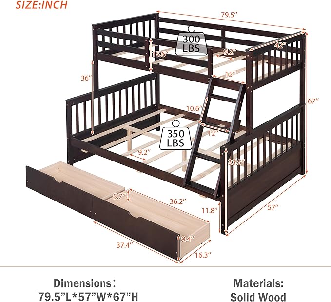Merax Wood Bunk Bed with Two Drawers, Convertible Wood Bunk Bed with Ladders - Image 2