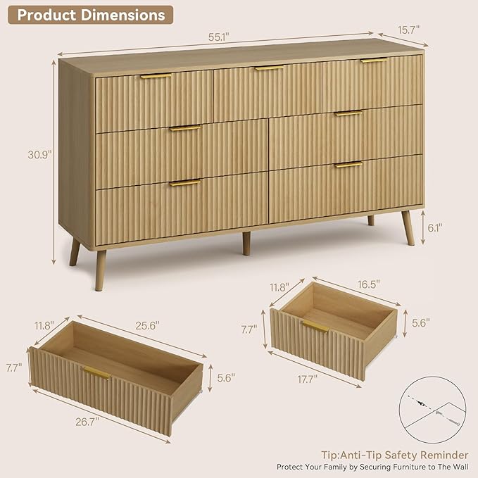 CARPETNAL Fluted 7 Drawer Dresser - Image 2