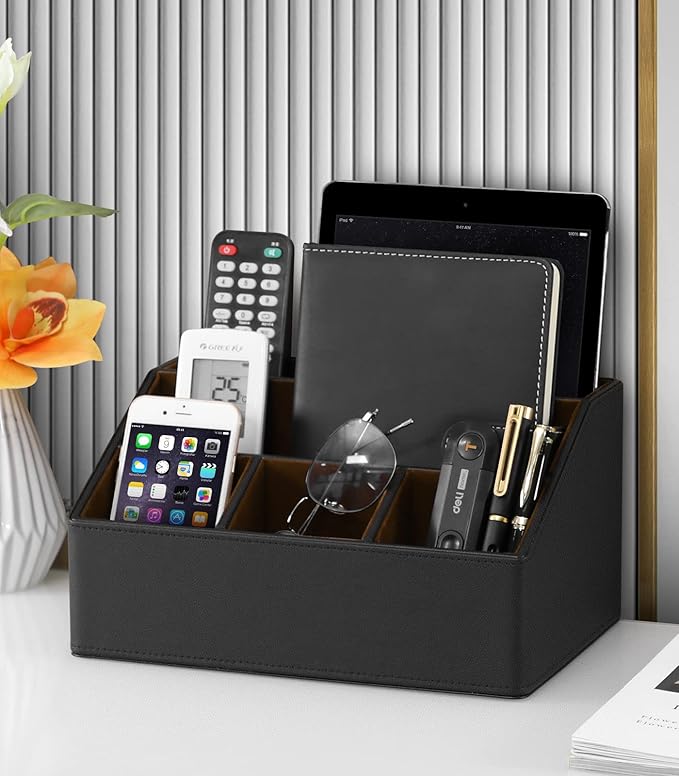 MEIBOOCH PU Leather Desk Organizer, Luxury Remote Control Holder - Image 6