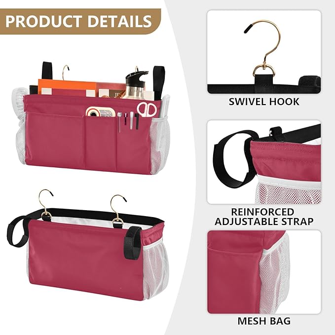 KOPIRIT Strawberry Red Bedside Caddy Storage Bag Bedside Organizer - Image 5