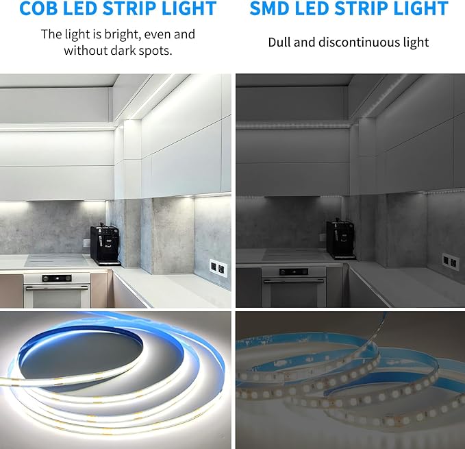 COB LED Strip Lights 100ft, 6000K DC 24V Dimmable White Flexible LED Rope Lights - Image 2