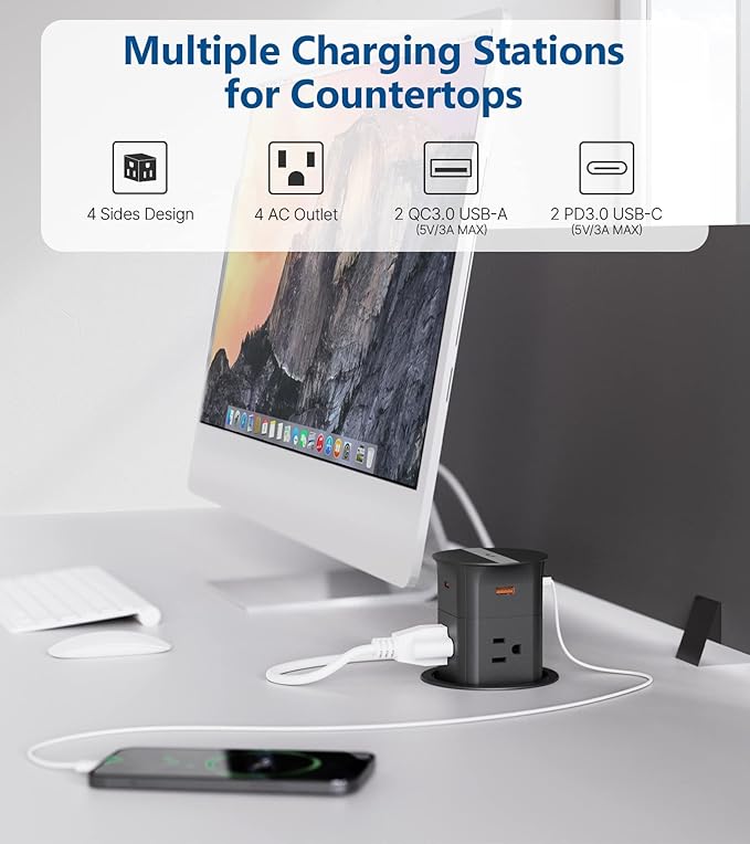 Pop Up Outlet for Countertop, Recessed Power Strip, Power Grommet 3.15 inch - Image 2