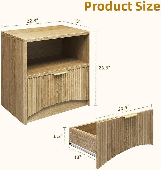 Fluted Nightstand Set of 2, MCM Mid Century Modern Bedside Tables - Image 2