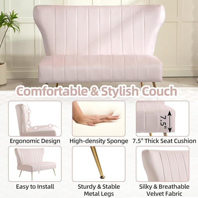 50’’ Armless Loveseat Sofa, Comfy Upholstered Velet Small Couch Sofa - Image 4