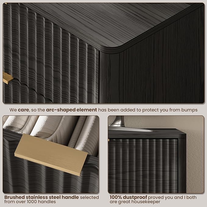 47'' Wide 6 Drawers Dresser for Bedroom, Modern Fluted Vertical Chest - Image 7