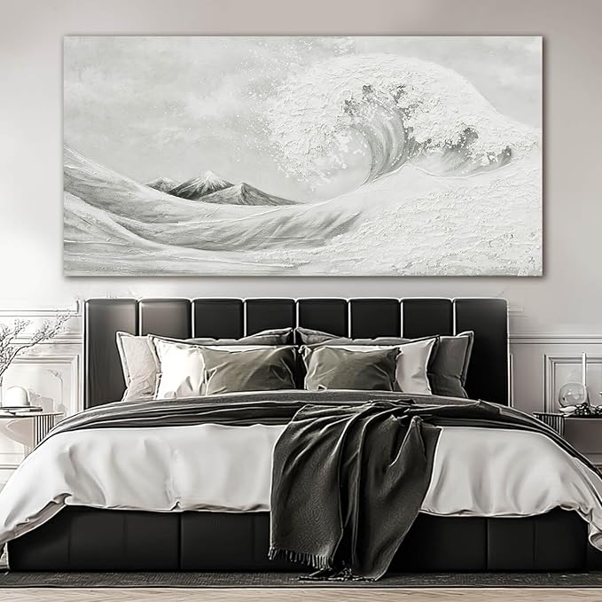 YETHEN WAL Neutral Grey Wave Wall Art – Textured Coastal Canvas Print - Image 4