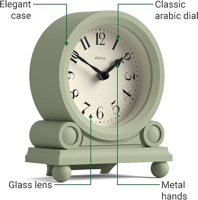 JONES CLOCKS® Maida Vale Mantel Clock | Small Traditional Desk Clock | Sage - Image 6