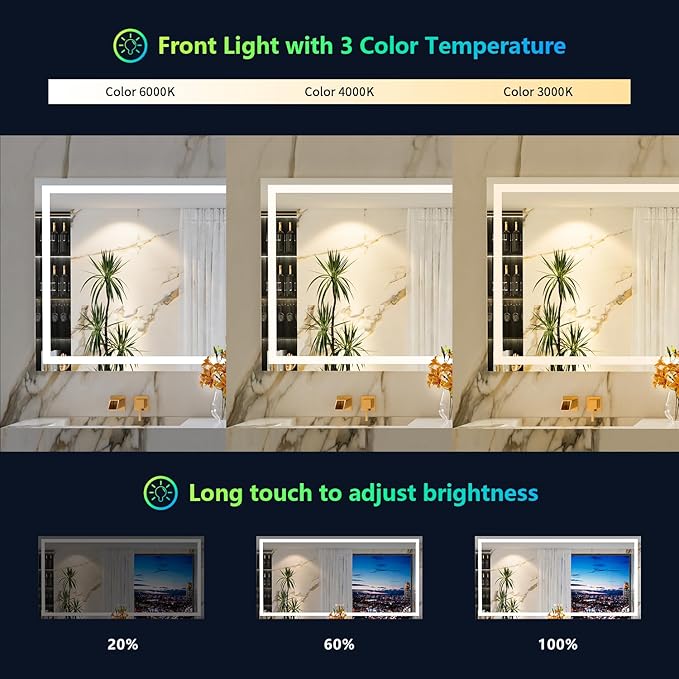 YEELAIT 60x36 Inch RGB LED Bathroom Mirror Front Light and RGB Backlit Lighted - Image 4