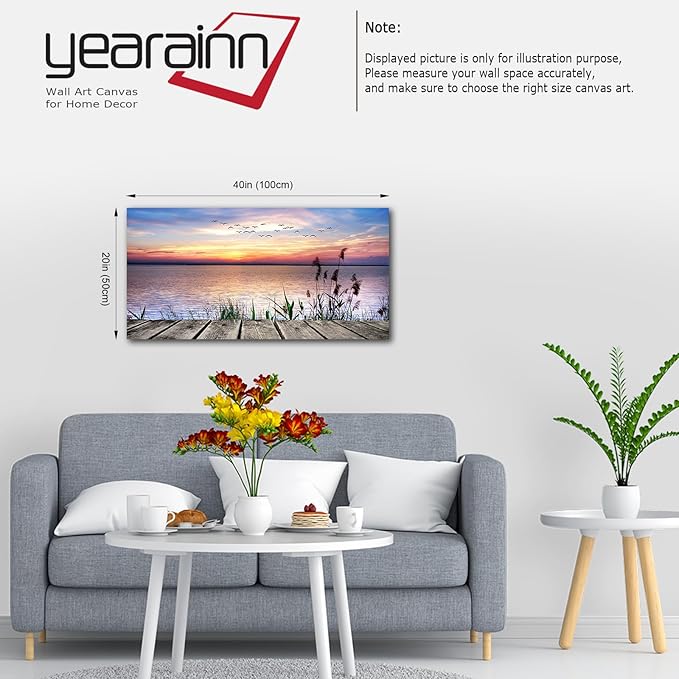 Canvas Wall Art Lake Dock Sunset Scenery Flying Birds Picture Large Beach - Image 2