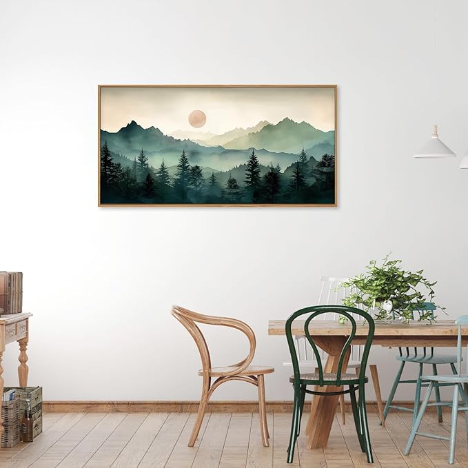 LHIUEM Large Boho Mountain Framed Wall Art Set, Watercolor Pine Tree Wall - Image 3