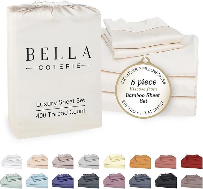 Bella Coterie Luxury Bamboo Viscose Split King Size Sheet Set | 2 Fitted Sheets by BC