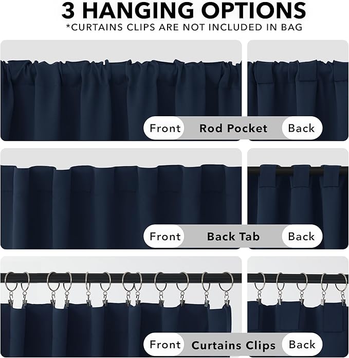Deconovo Blackout Curtains for Kitchen Window Back Tab and Rod Pocket Curtains - Image 2