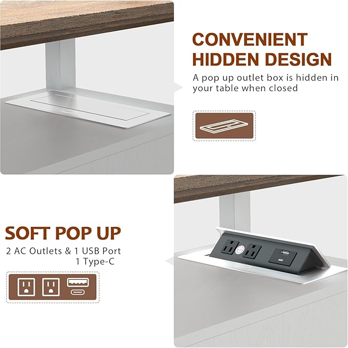 HIFYOBRO Narrow End Table with Flip Top Charging Station and 2 Drawers - Image 4
