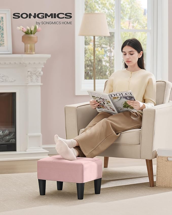 SONGMICS Foot Stool with Legs, Small Footstool Ottoman, Velvet Seat with Thick - Image 3