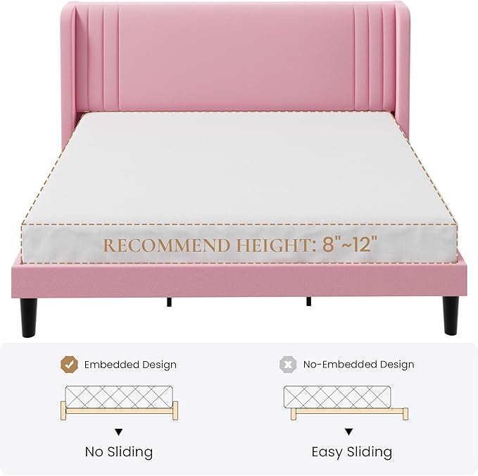 SHA CERLIN King Size Velvet Upholstered Platform Bed Frame - Image 9