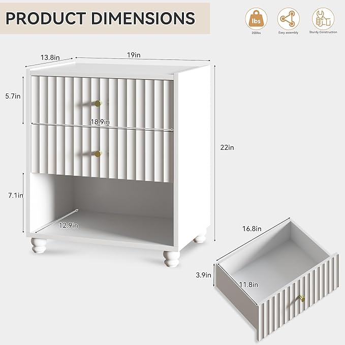 Modern Nightstand, Fluted End Table - Image 2