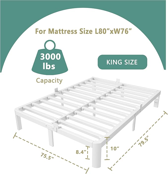 ITIMIDI 10 Inch White Bed Frame King Size - Image 2