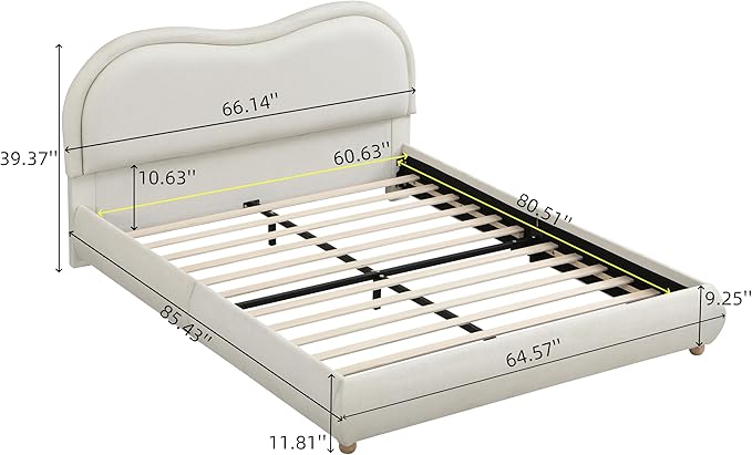 Queen Size Upholstered Platform Bed Frame, Modern Cloud Bedframe - Image 2