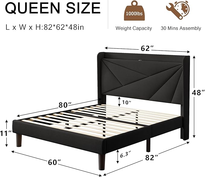 Queen Size Upholstered Bed Frame - Image 2