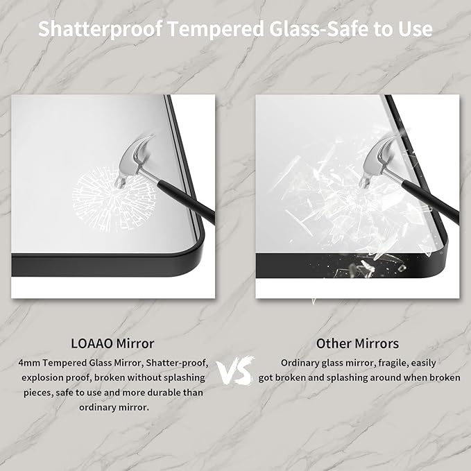 LOAAO 40X30 Inch Black Metal Framed Bathroom Mirror - Image 6