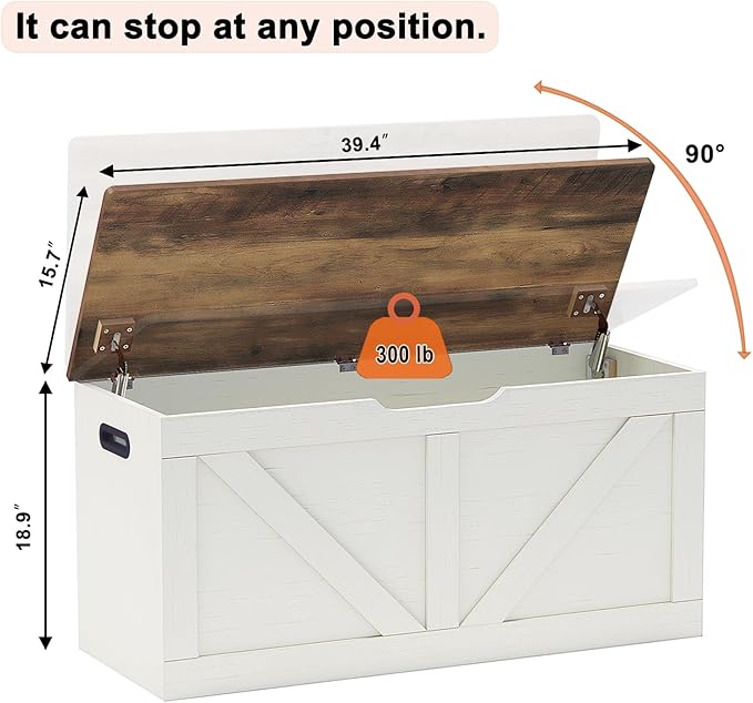 Timberer 39.4" Storage Chest, Wooden Storage Bench, Large Storage Trunk - Image 3