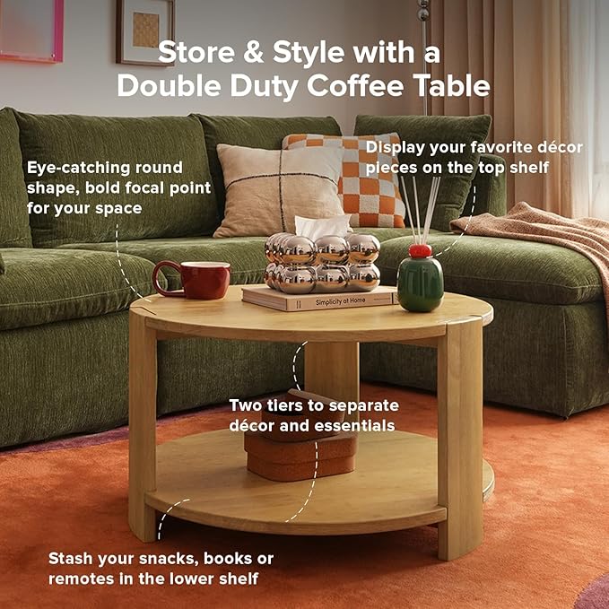 mopio Logan Solid Wood 2-Tier Round Coffee Table, Modern Farmhouse Solid - Image 4