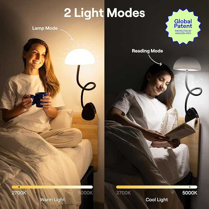 Shroommate Clip On Light and Bed Headboard Lamp, Bedside Table Lamp - Image 2