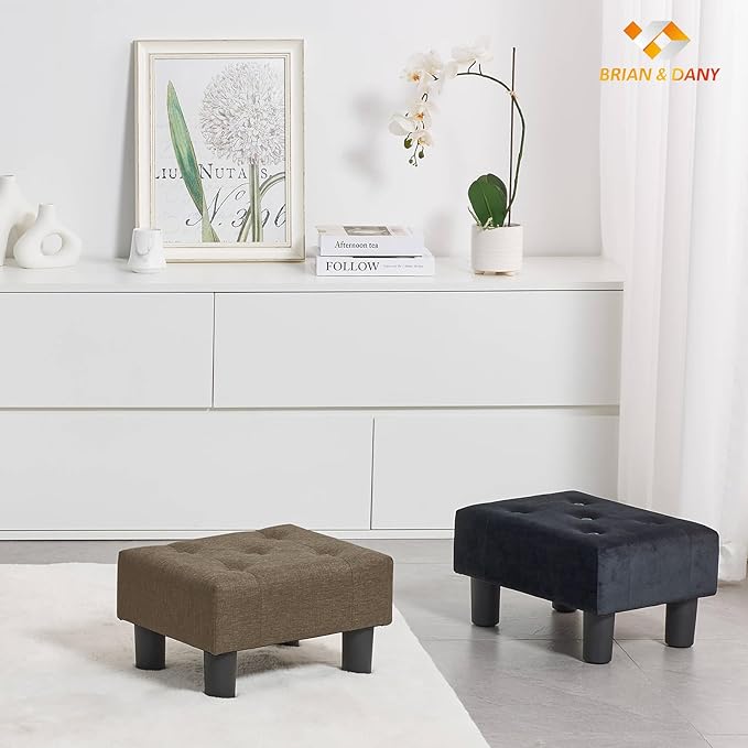 BRIAN & DANY Small Foot Stool, Linen Foot Stools - Image 7