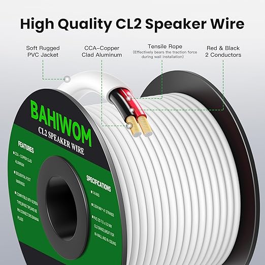 Fire Safety CL2 Speaker Wire in-Wall & in-Ceiling 14 Gauge Wire 30 FT CCA Cord - Image 2