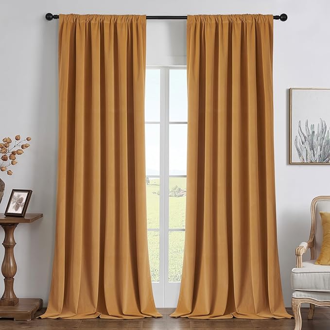 Joydeco Mustard Yellow 100% Blackout Curtains 108 Inch 2 Panels, Luxury Thermal by JOYDECO