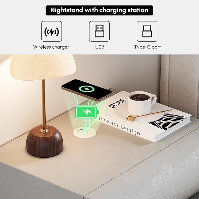 homary Smart Nightstand Modern White Leather Nightstands - Image 3