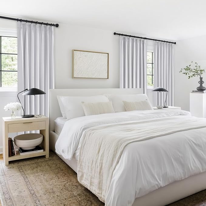 Topfinel White 90 Inches Long Blackout Natural Linen Curtains - Image 8