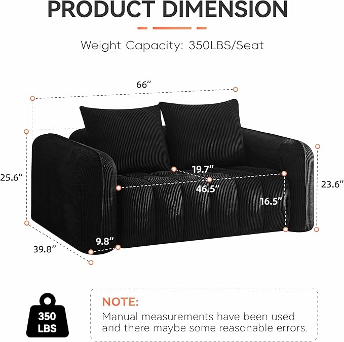 66'' Boneless Loveseat Sofa, 2 Seater Tufted Deep Seat Couch - Image 2