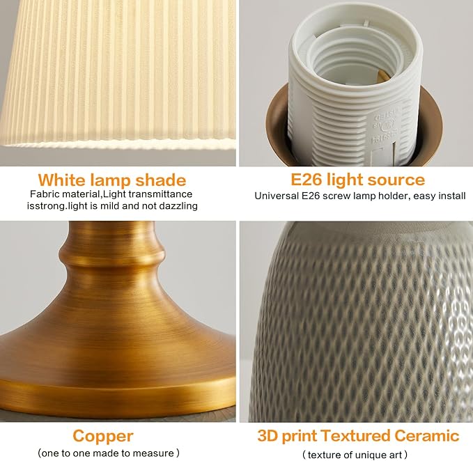 Gray Textured Ceramic Table Lamps 22.75", Modern Bedroom Table Lamp Decor - Image 3
