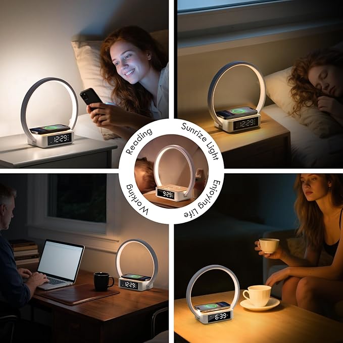 WILIT Bedside Lamp with Alarm Clock, Touch Lamp with Wireless Charger, - Image 8