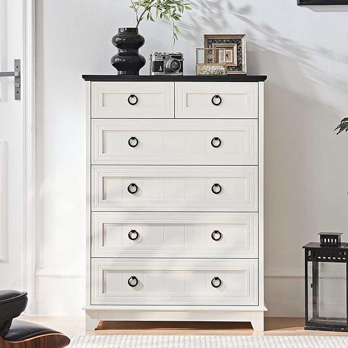 Farmhouse 6 Drawer Dresser for Bedroom Set of 2, Rustic Wood Dresser - Image 6