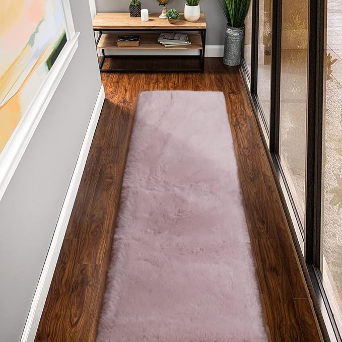Fluffy Pink Washable Runner Rugs by ORINOVA