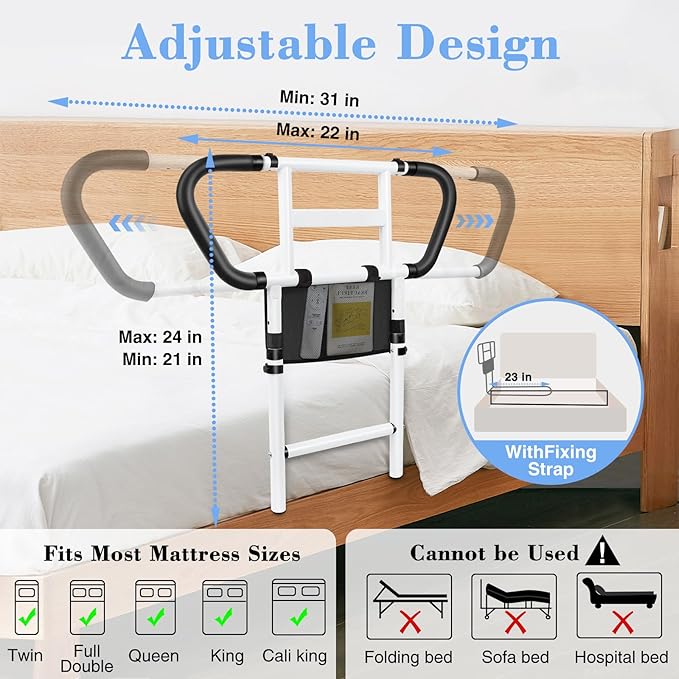 easymake Bed Rails for Elderly Adults Safety: Adjustable Bedside Assist Rails - Image 2
