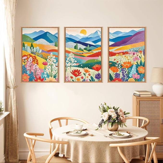 LHIUEM Large Abstract Mountain Flower Framed Canvas Wall Art, Colorful - Image 3