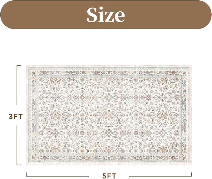 MontVoo-Vintage Area Rug 3x5 Beige Rugs - Image 2