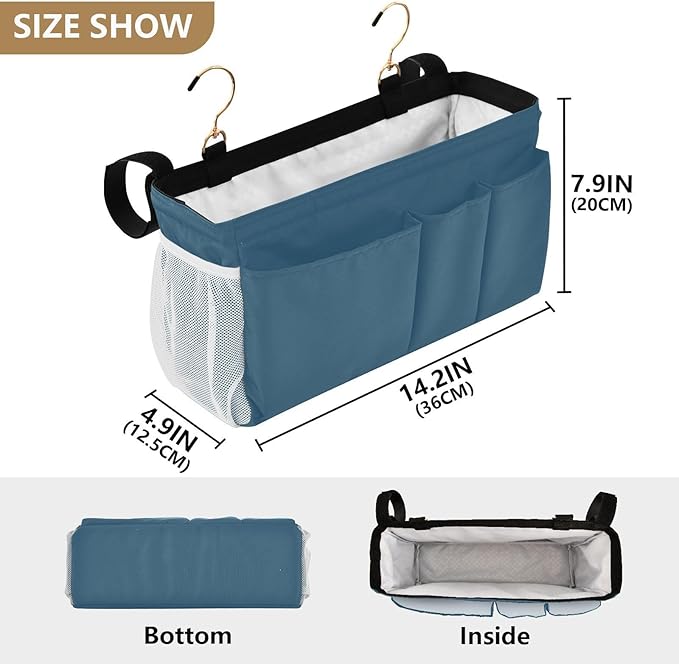 KOPIRIT Caribbean Blue Bedside Caddy Storage Bag Bedside Organizer - Image 4