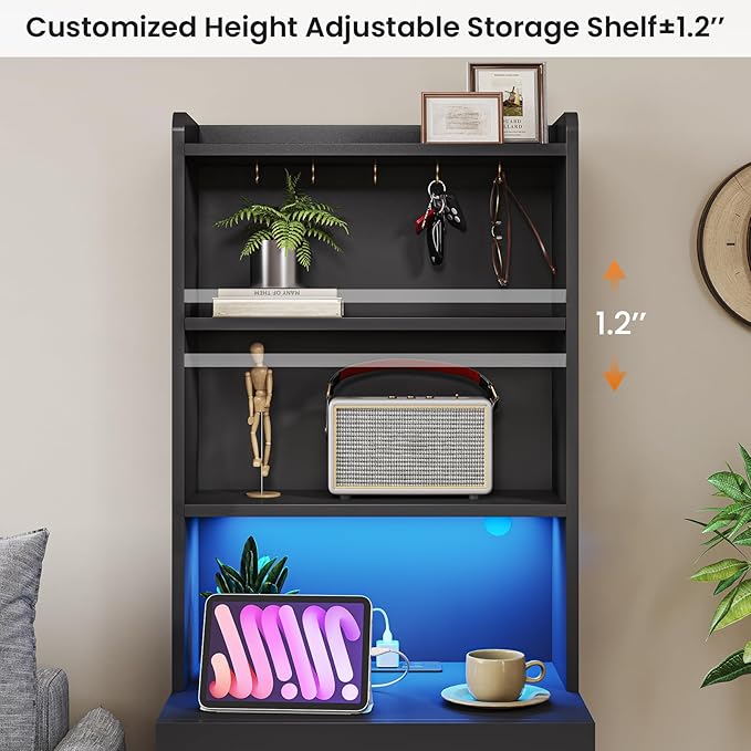 VIAGDO Tall Nightstand with Charging Station and LED Lights, Large Black Night - Image 6