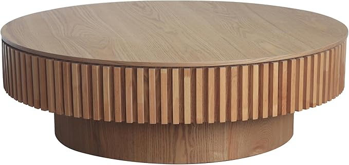 LKTART Round Coffee Table for Living Room, Accent Fluted Drum Coffee Table - Image 6