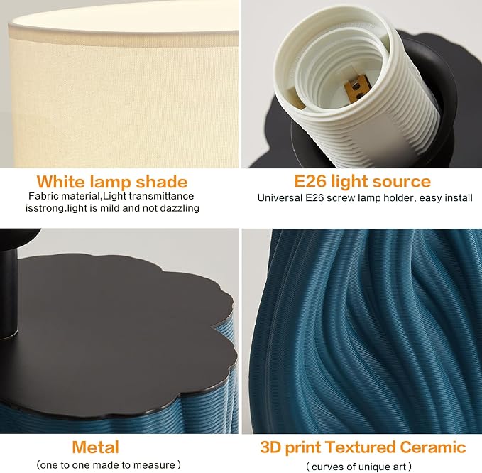 Modern Plug in Textured Table Lamps 21.5In Blue Ceramic Table Lamp Bedroom - Image 4